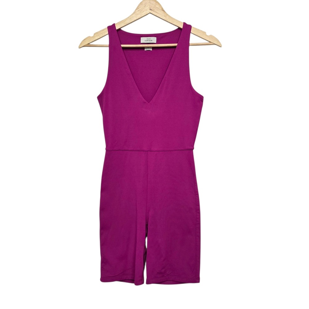 Babaton Contour Sleeveless V Neck One Piece Jumpsuit Shorts Magenta Size Small‎